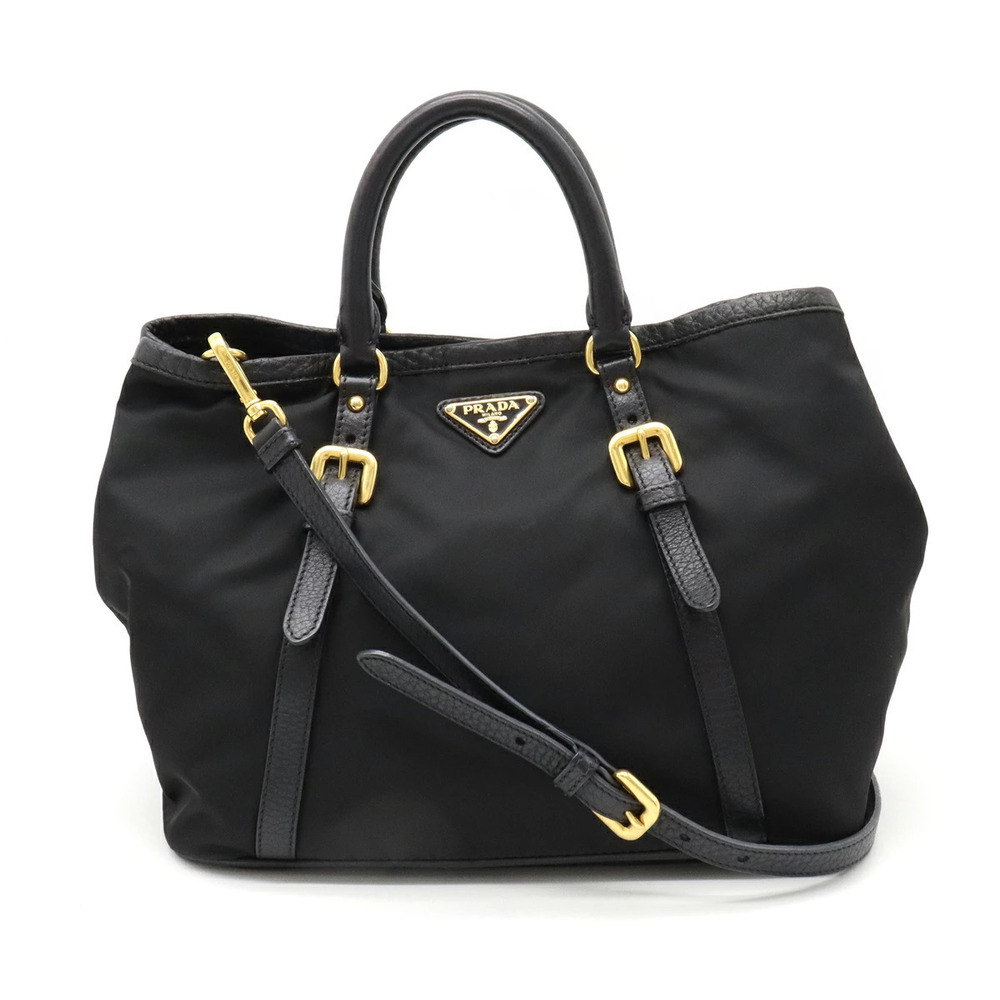 Prada Tote Bag Handbag Shoulder Leather NERO Black